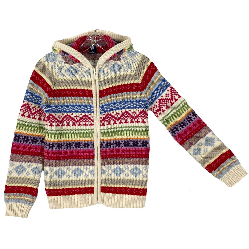 Nwot Vintage GAP Kids Sweater Hoodie Cardigan XXL Pink Fair-Isle Aztec Lambswool
